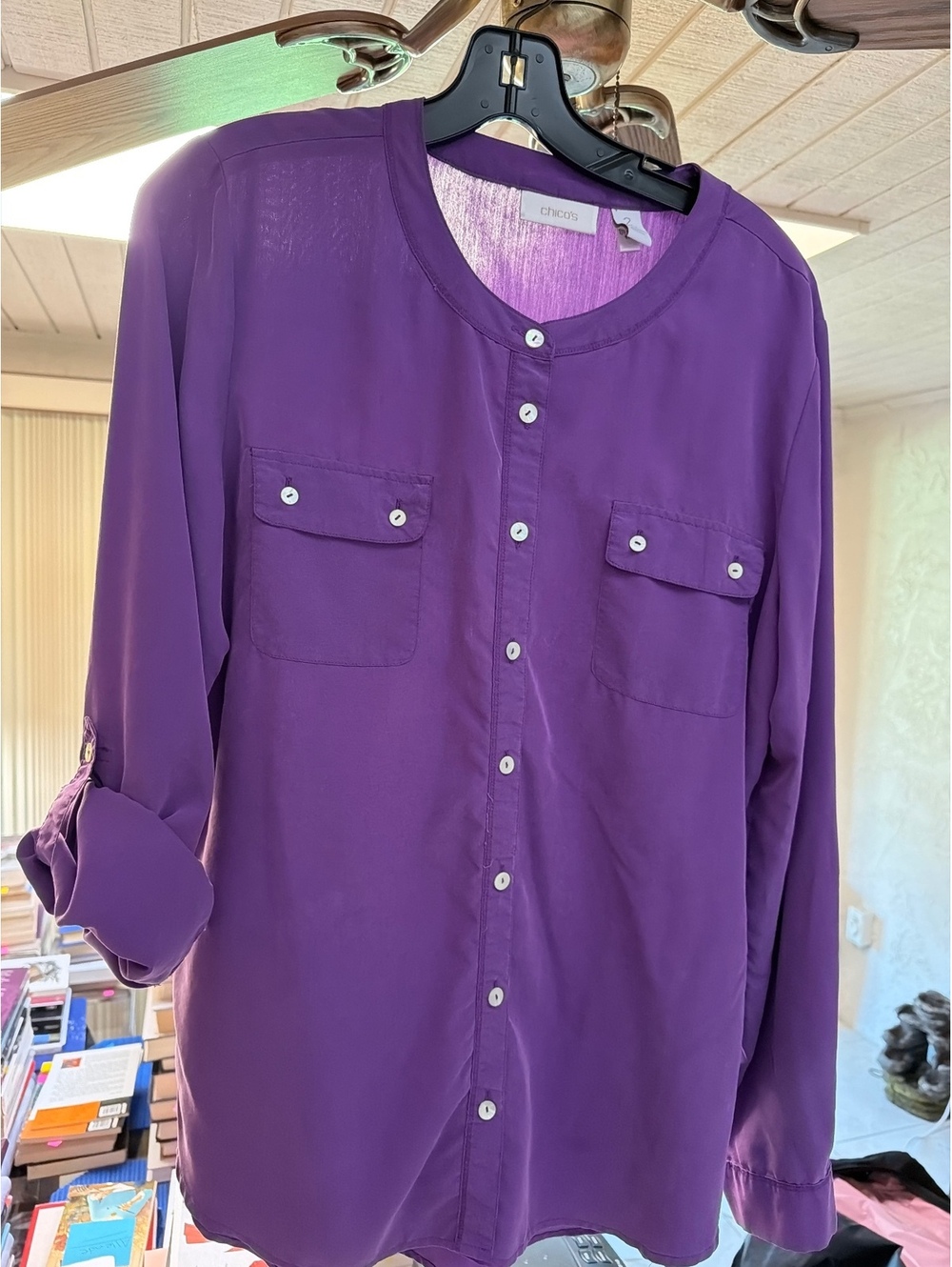 Chico’s band collar button up shirt sz 2